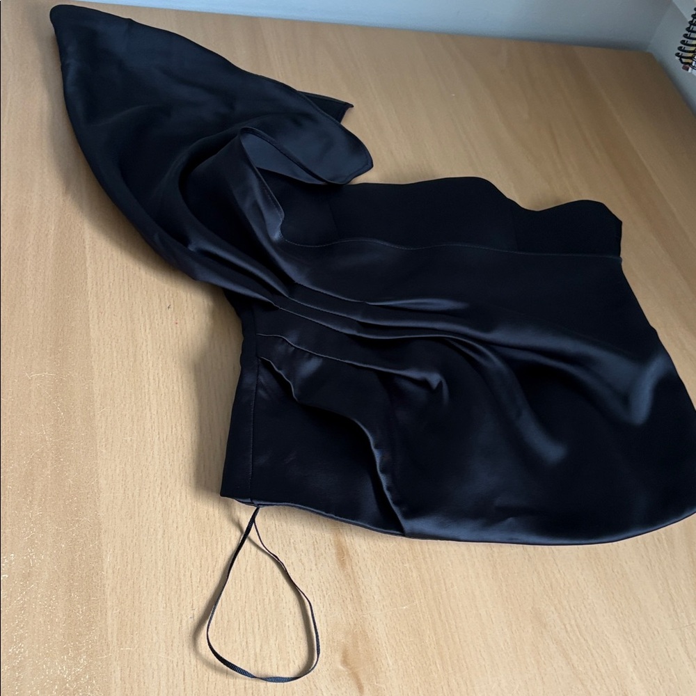 Zara Black Satin Strapless Peplum Top - Picture 5 of 10